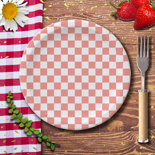 Pastel Red White Chequered Chequerboard Vintage Paper Plate