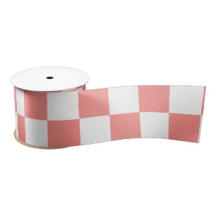 Pastel Red White Chequered Chequerboard Vintage Satin Ribbon
