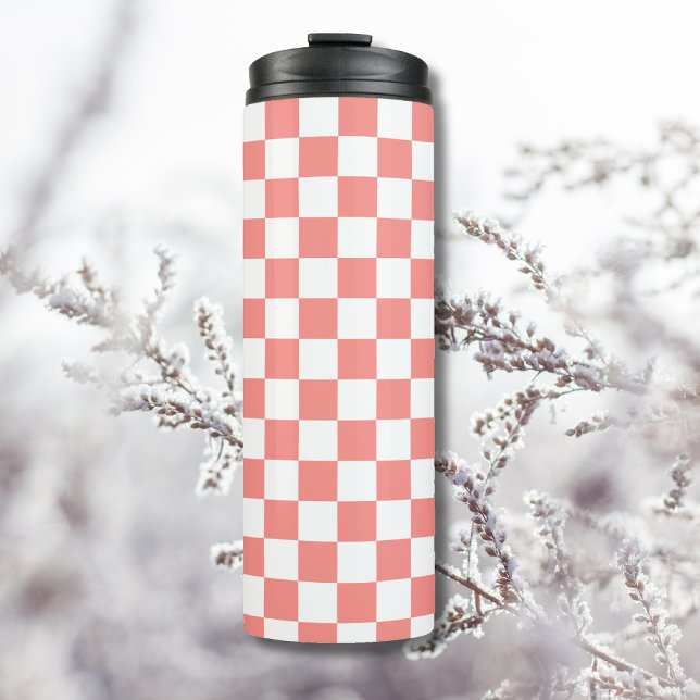 Pastel Red White Chequered Chequerboard Vintage Thermal Tumbler (Creator Uploaded)
