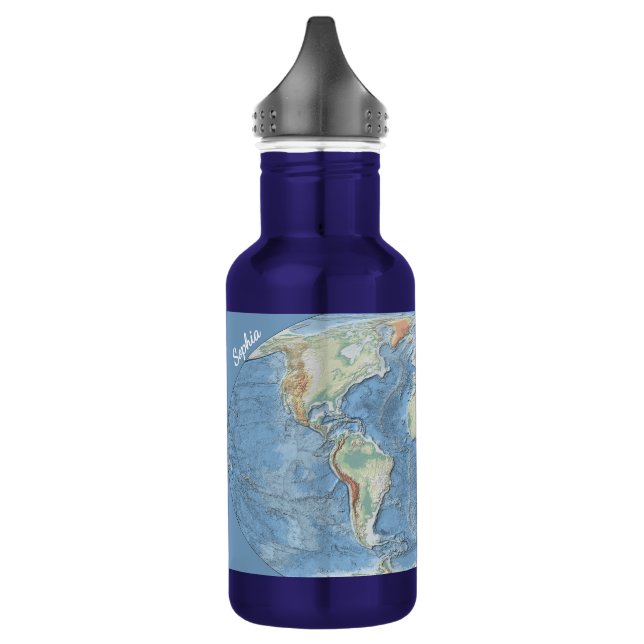 Pastel Relief World Map – Personalized 532 Ml Water Bottle (Left)