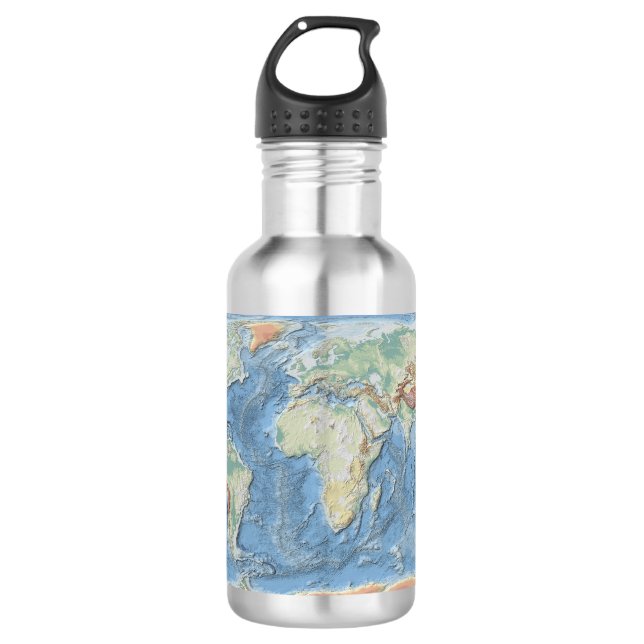 Pastel Relief World Map – Personalized 532 Ml Water Bottle (Front)