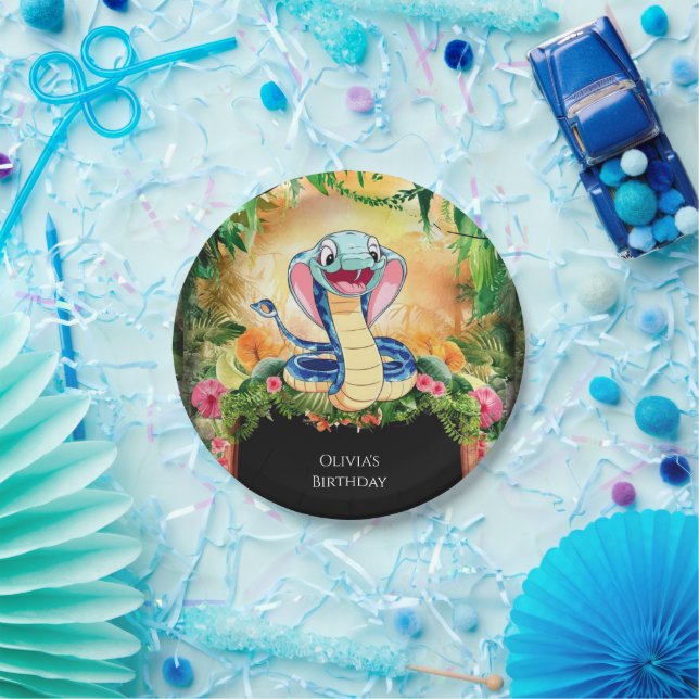 Pastel Reptiles Snake Birthday Paper Plate (Party)