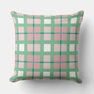 Pastel retro adorable pattern of tartan green pink cushion