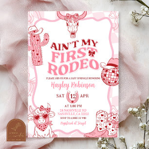 Pastel Retro Ain't My First Rodeo Baby Sprinkle Invitation