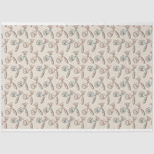 Pastel Retro Bicycles With Flowers Tissue Paper (Front)