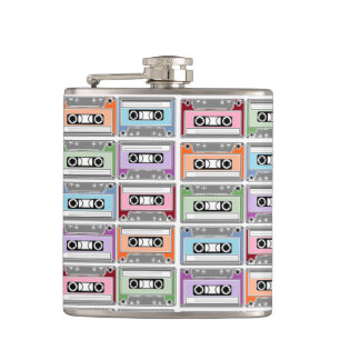 Pastel Retro Cassette Tapes Pattern Hip Flask