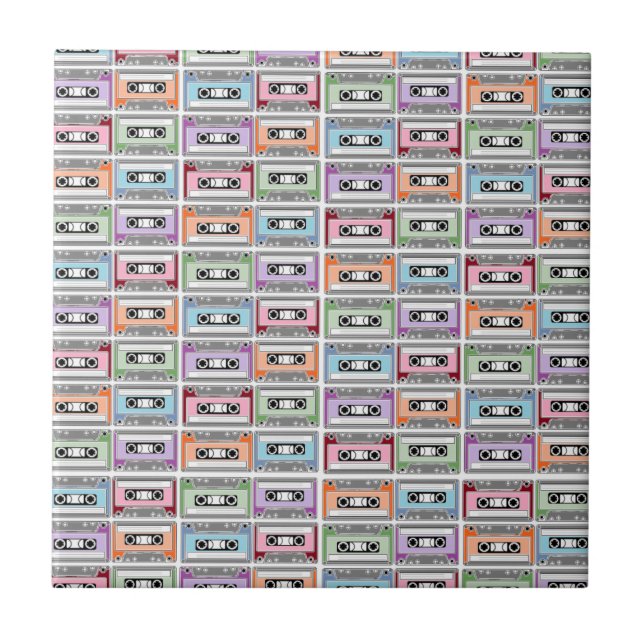 Pastel Retro Cassette Tapes Pattern Tile (Front)