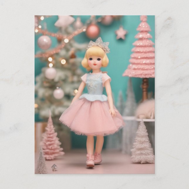 Pastel Retro Christmas Doll Postcard (Front)