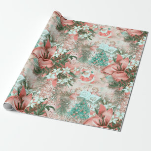 Pastel Retro Christmas Vignette  Wrapping Paper