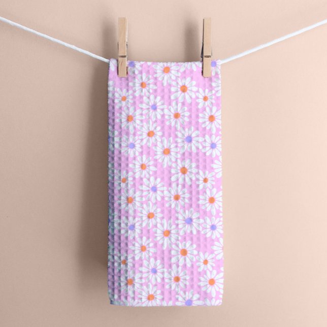 Pastel Retro Daisy Florals on Pale Pink Tea Towel (Creator Uploaded)