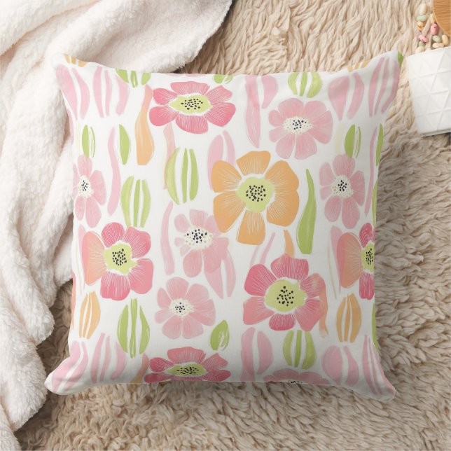Pastel Retro Floral (1) Cushion (Blanket)