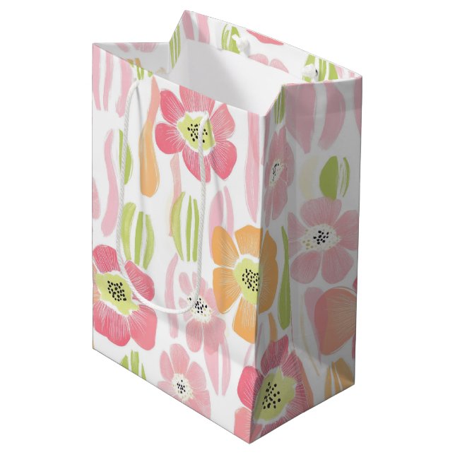 Pastel Retro Floral (1) Medium Gift Bag (Front Angled)