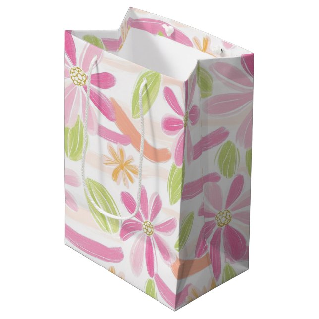 Pastel Retro Floral (2) Medium Gift Bag (Front Angled)