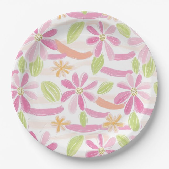 Pastel Retro Floral (2) Paper Plate (Front)