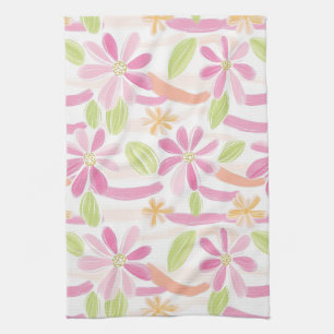 Pastel Retro Floral (2) Tea Towel