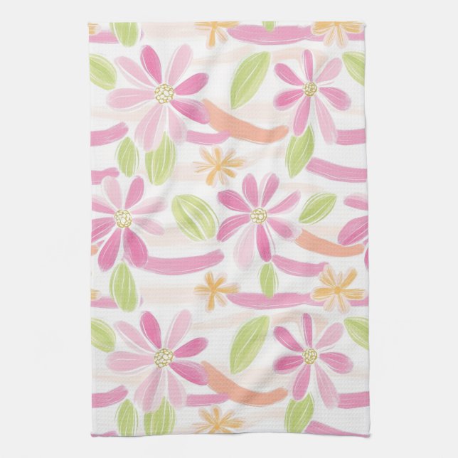 Pastel Retro Floral (2) Tea Towel (Vertical)