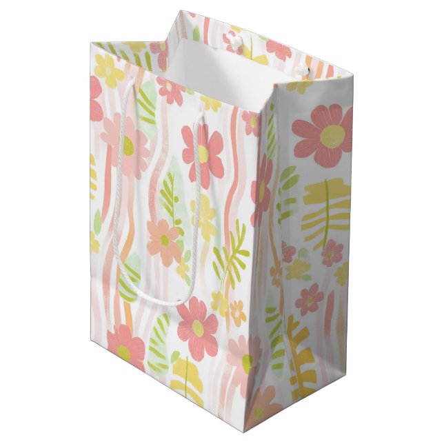 Pastel Retro Floral (3) Medium Gift Bag (Front Angled)