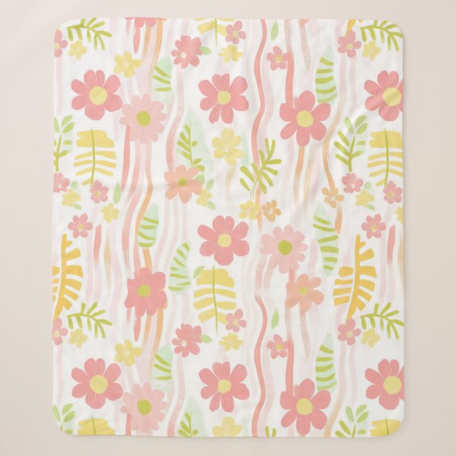 Pastel Retro Floral (3) Sherpa Blanket (Front)