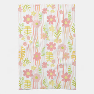 Pastel Retro Floral (3) Tea Towel