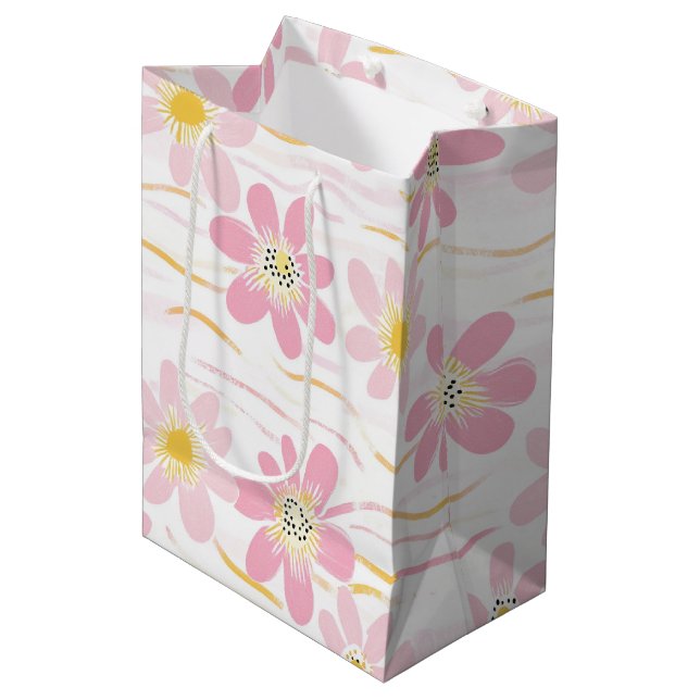Pastel Retro Floral (4) Medium Gift Bag (Front Angled)