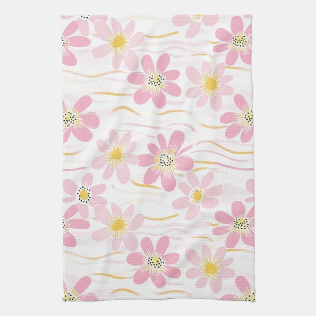 Pastel Retro Floral (4) Tea Towel (Vertical)