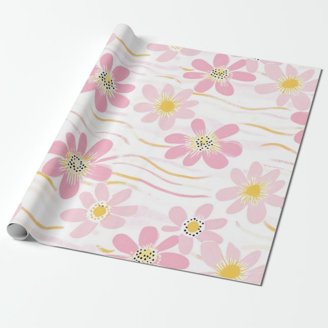 Pastel Retro Floral (4) Wrapping Paper (Unrolled)