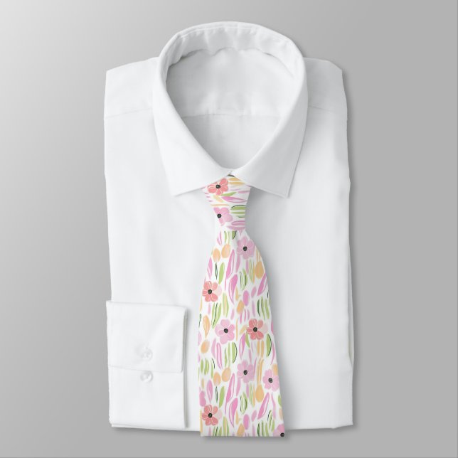 Pastel Retro Floral (5) Tie (Tied)