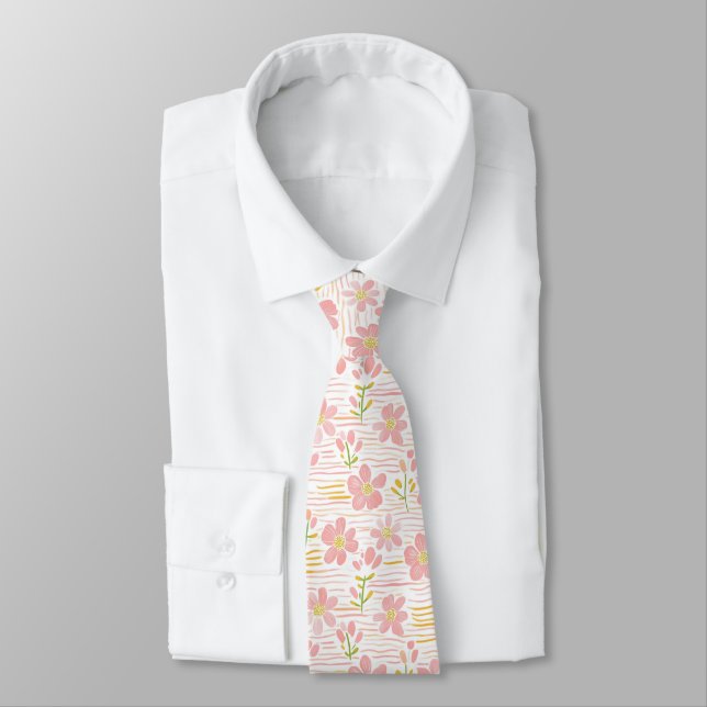 Pastel Retro Floral (6) Tie (Tied)
