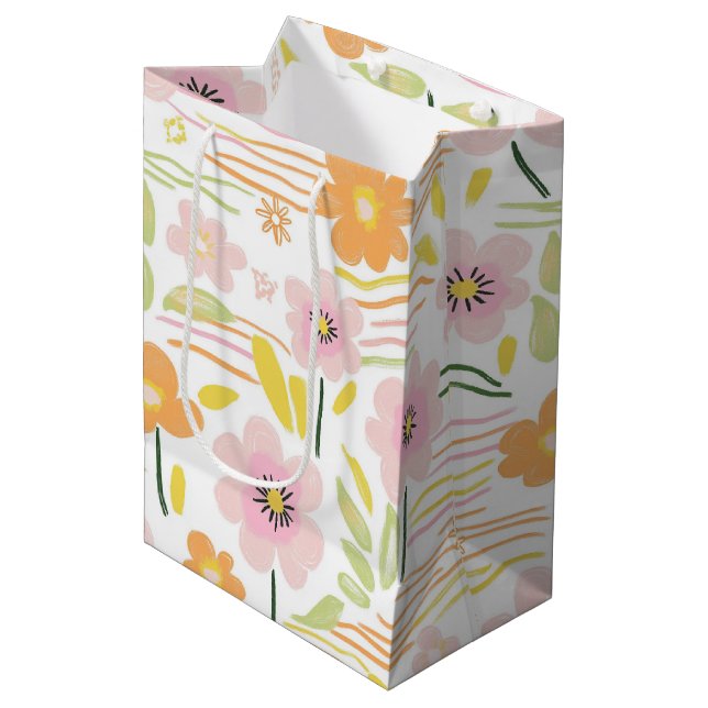 Pastel Retro Floral (7) Medium Gift Bag (Front Angled)