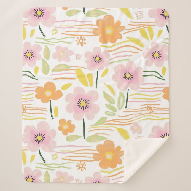 Pastel Retro Floral (7) Sherpa Blanket (Front)