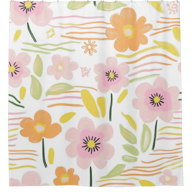 Pastel Retro Floral (7) Shower Curtain (Front)