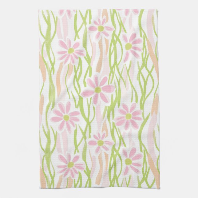 Pastel Retro Floral (8) Tea Towel (Vertical)