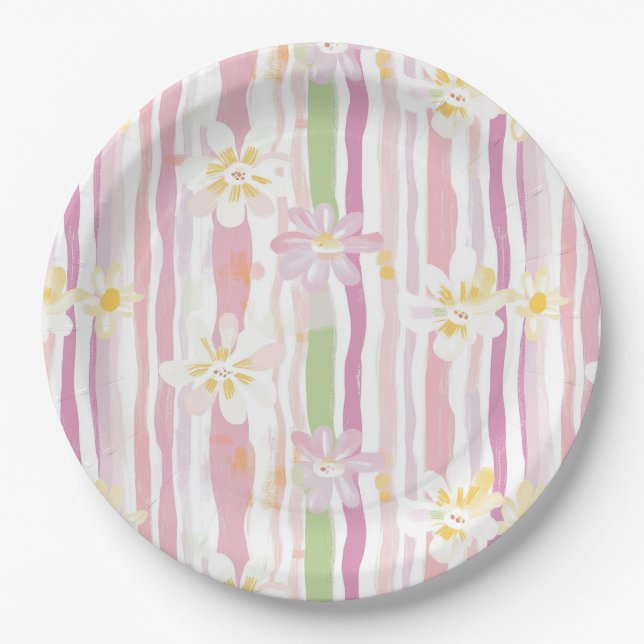 Pastel Retro Floral (9) Paper Plate (Front)