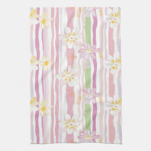 Pastel Retro Floral (9) Tea Towel (Vertical)