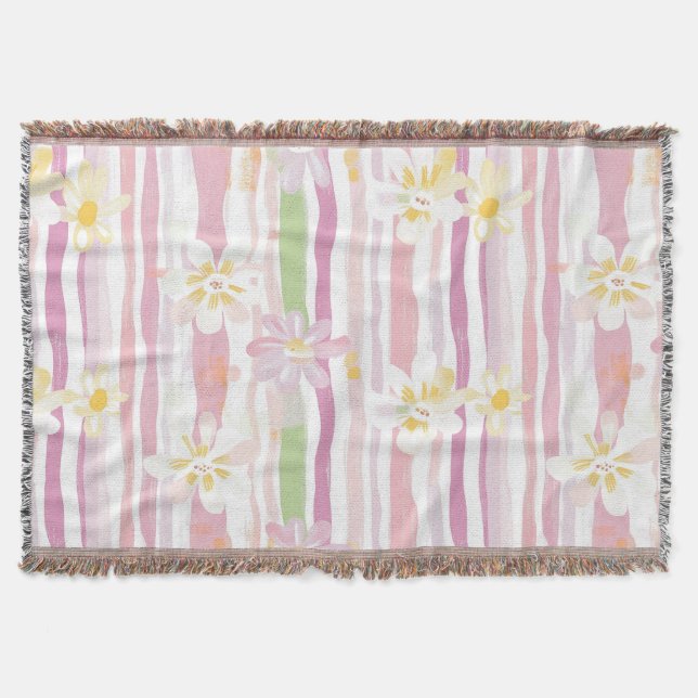Pastel Retro Floral (9) Throw Blanket (Front)