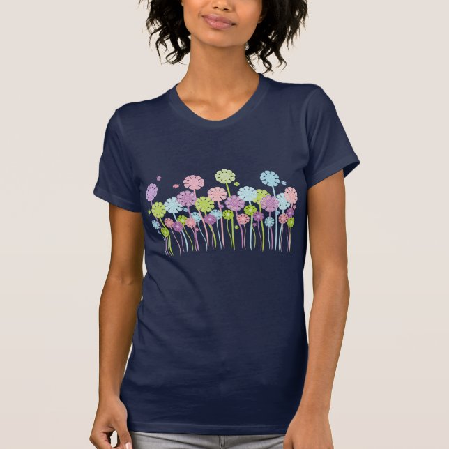 Pastel Retro Flowers & Butterflies Tee Shirt (Front)