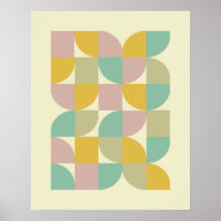 Pastel Retro Geometric Squares Petals Mid Century