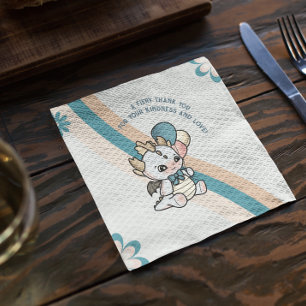 Pastel Retro Grey Blue Balloons Baby Dragon Napkin