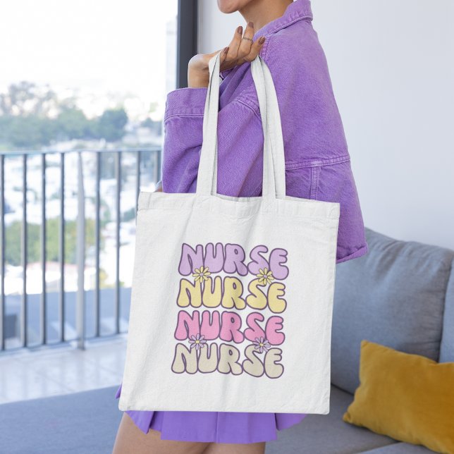 Pastel Retro Groovy Nurse Tote Bag (Creator Uploaded)