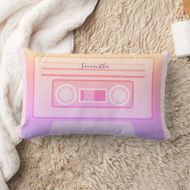 Pastel Retro Light Pink 90s y2k Cassette Dorm Lumbar Cushion (Blanket)