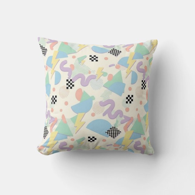 Pastel Retro Memphis Pattern Swirls Cushion (Front)