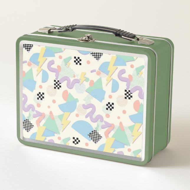Pastel Retro Memphis Pattern Swirls Metal Lunch Box (Front)