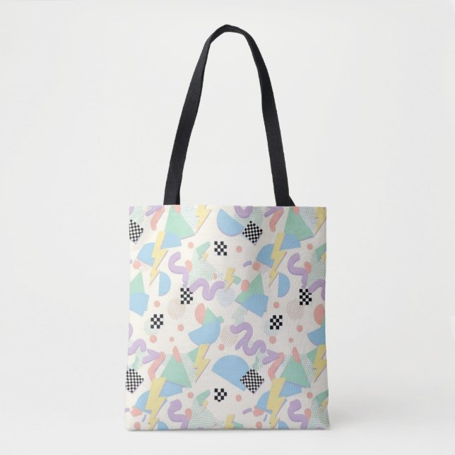 Pastel Retro Memphis Pattern Swirls Tote Bag (Front)