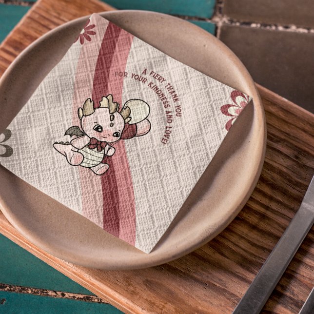 Pastel Retro Pink Cute Balloons Baby Dragon Napkin (Creator Uploaded)