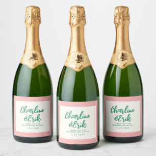 Pastel Retro Pinky Handwriting wedding Sparkling Wine Label