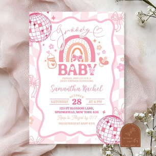 Pastel Retro Rainbow Groovy Baby Shower Invitation