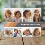 Pastel Retro Stripe - 8 Photo Collage Postcard<br><div class="desc">Front - 8 Photo template in a simple grid with a white border. A fun, retro stripe pattern with stripes on a grey background. and a simple font make a modern, minimal design to send to friends. Back - Standard postcard design. If you want it blank, go into the advanced...</div>