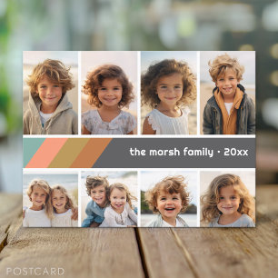 Pastel Retro Stripe - 8 Photo Collage Postcard