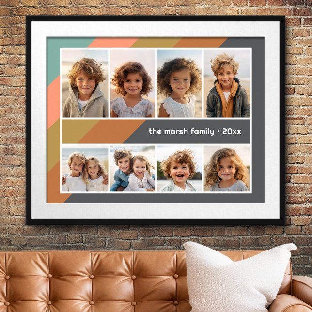 Pastel Retro Stripe - 8 Photo Collage Poster (Custom Photo Collage Poster)