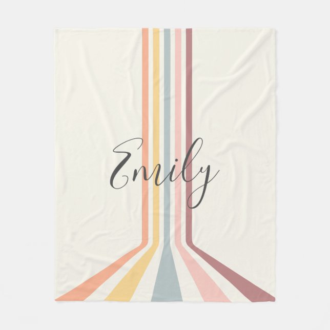 Pastel retro style stripes design fleece blanket (Front)